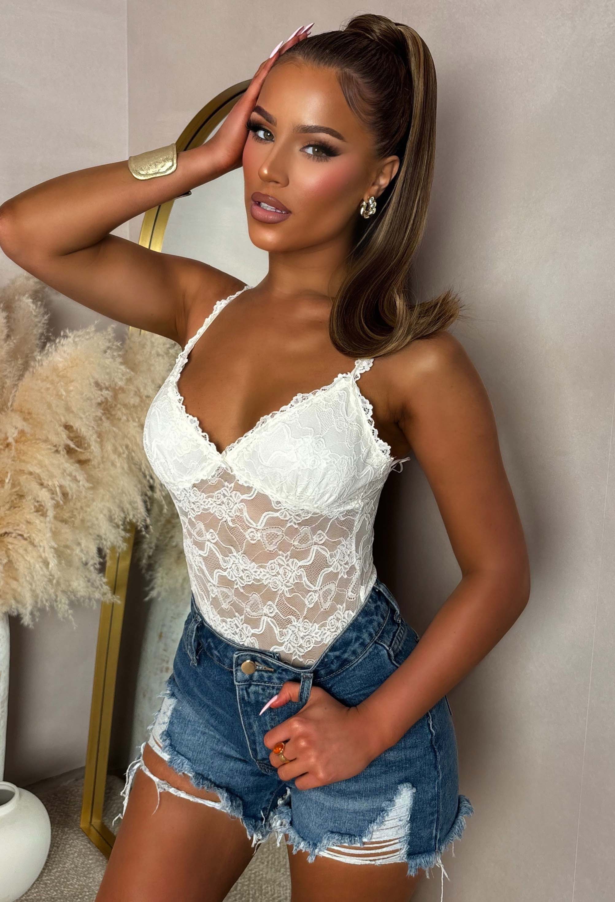 Fierce Rival White Strappy Lace Bodysuit