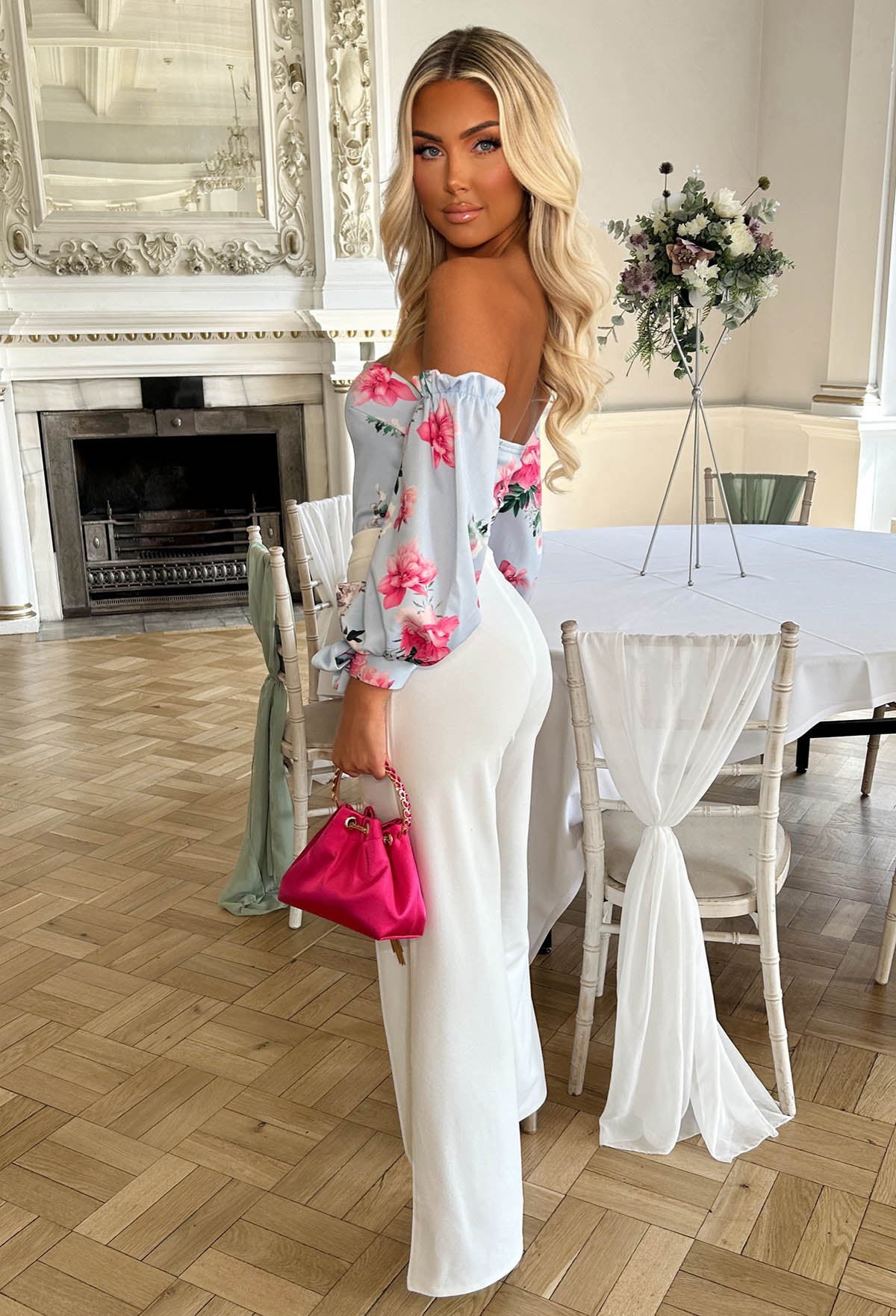 Blossom Bliss Blue Floral Print Bardot Bodysuit