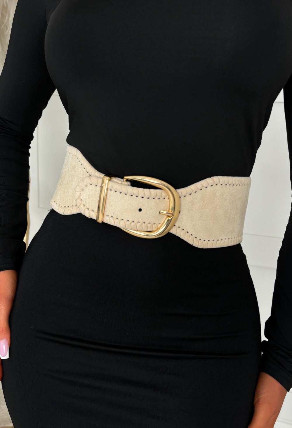 Cutesy Babe Nude Faux Suede Elasticated Belt