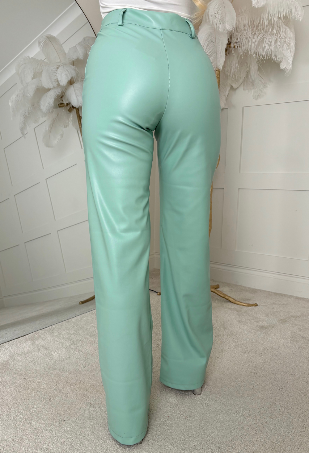 Luxe Destiny Green Faux Leather Straight Leg Trousers