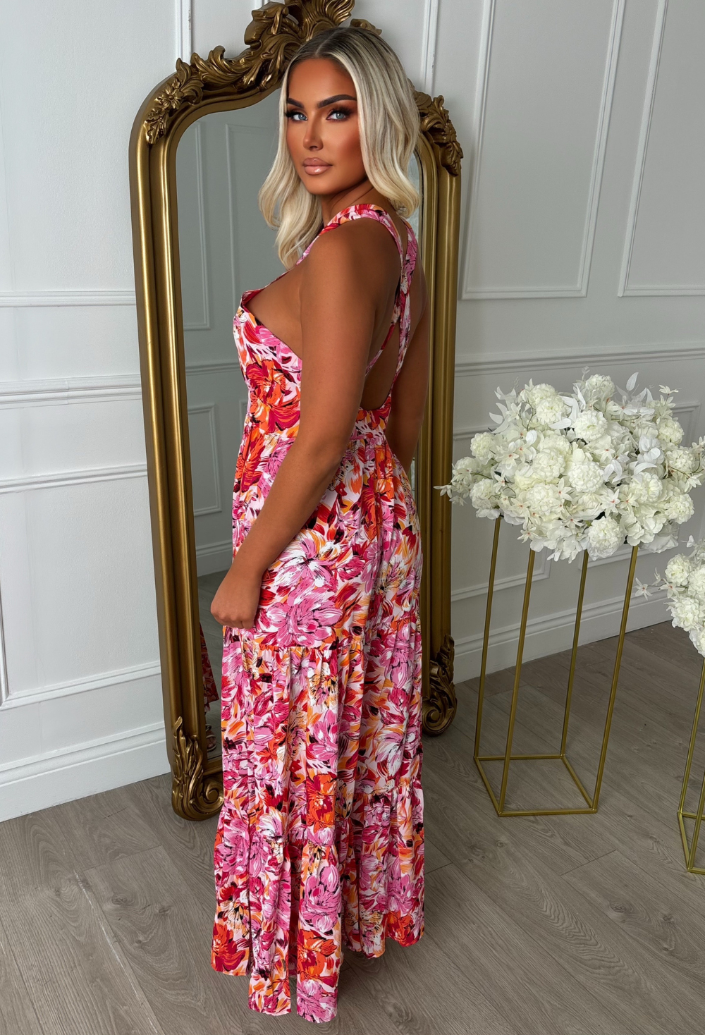 Sunset Siren Pink Printed Cross Front Maxi Dress