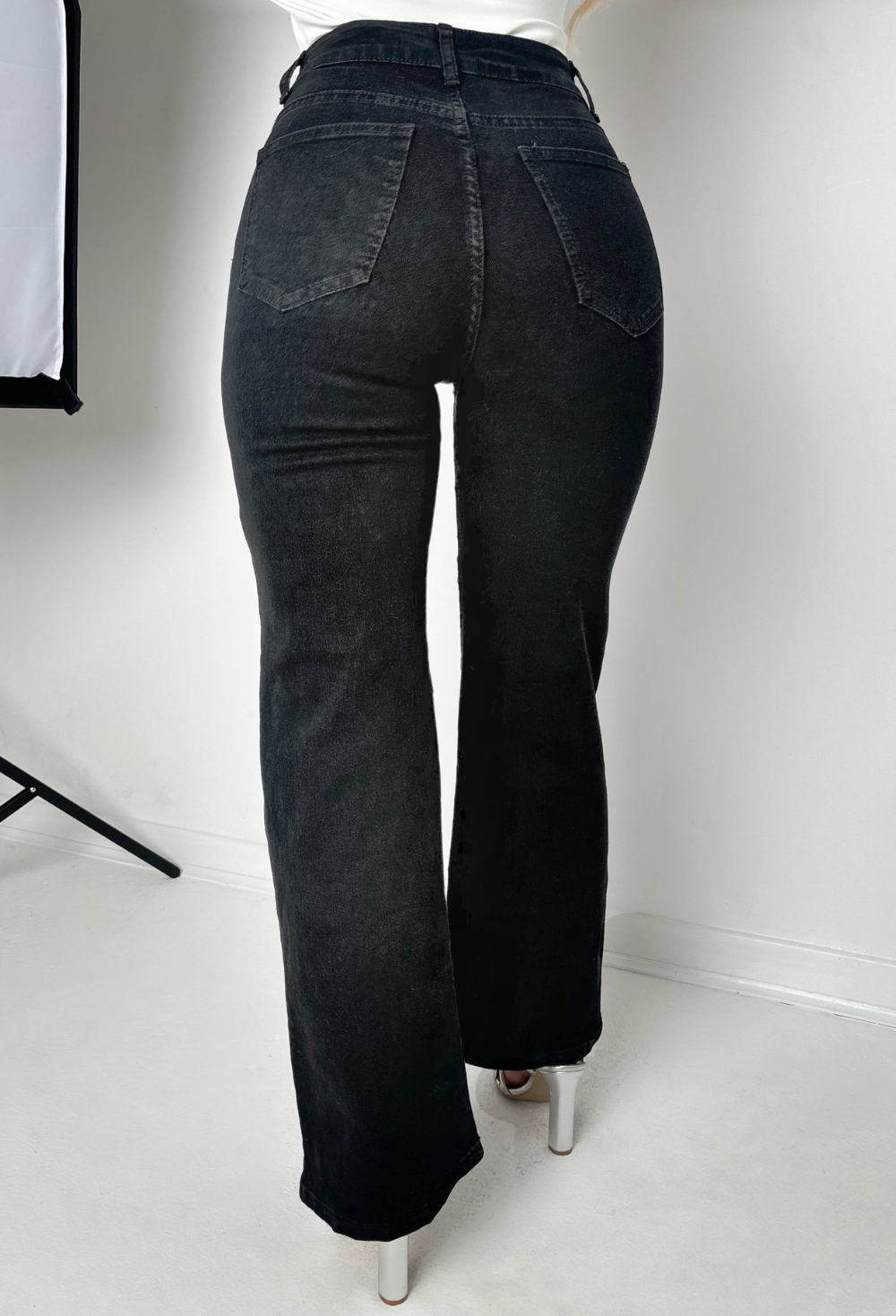 The Muse Black Stretch Graffiti Wide Leg Jeans