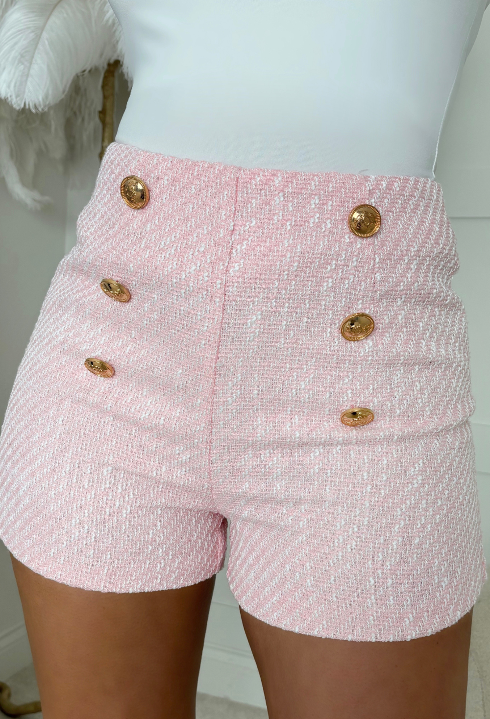 Coco Fever Pink Tweed Button Front Shorts