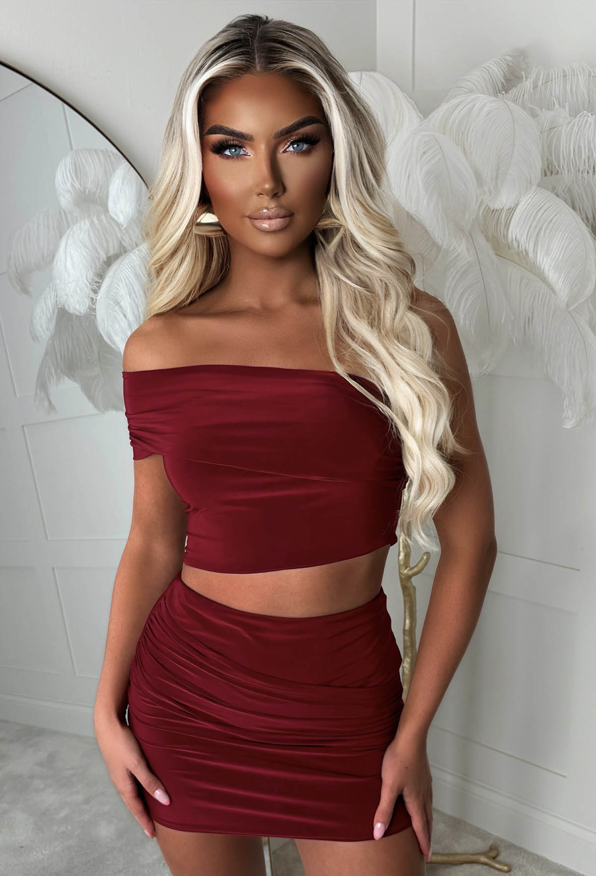 Kiah Burgundy Double Layered Ruched Slinky Co-Ord