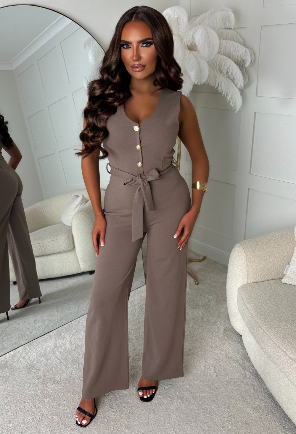 Jerry-Marie Taupe Waistcoat Jumpsuit
