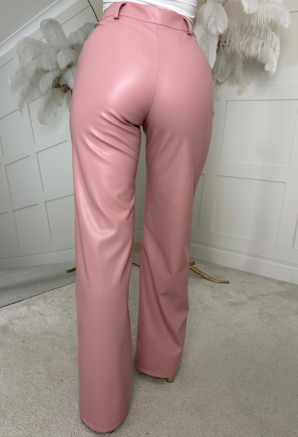 Luxe Destiny Light Pink Faux Leather Straight Leg Trousers