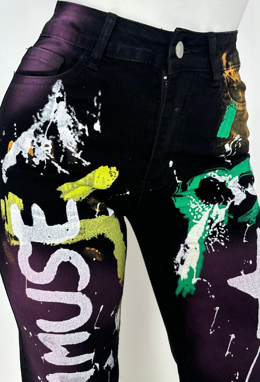 The Muse Black Stretch Graffiti Wide Leg Jeans