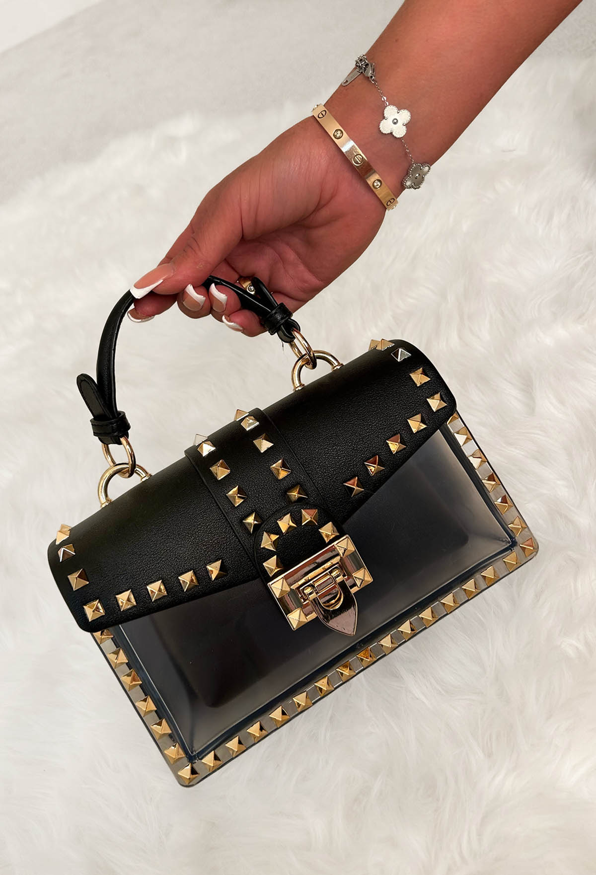 Making A Point Black Faux Leather Stud Detail Bag