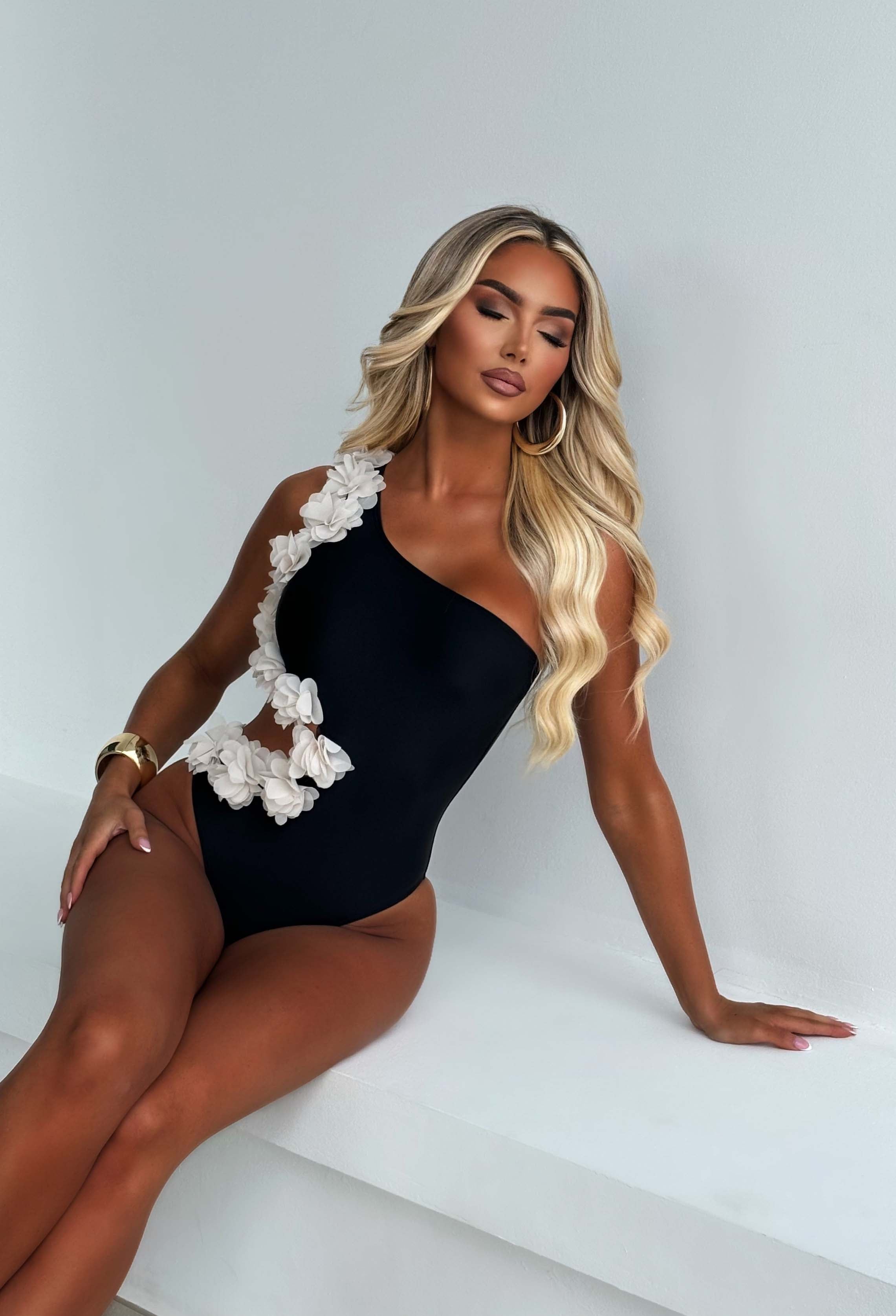 Million Dollar Muse Black Ruffle Cut Out Swimsuit