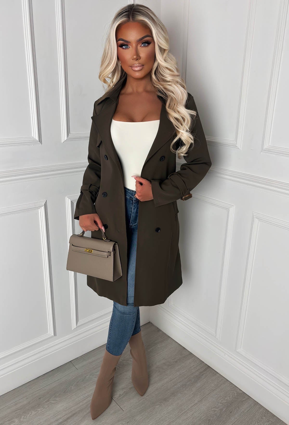 Chic Society Khaki Belted Trench Coat