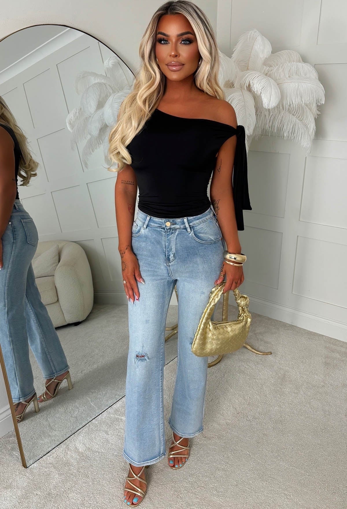 Knot Into You Black Tie Shoulder Stretch Top