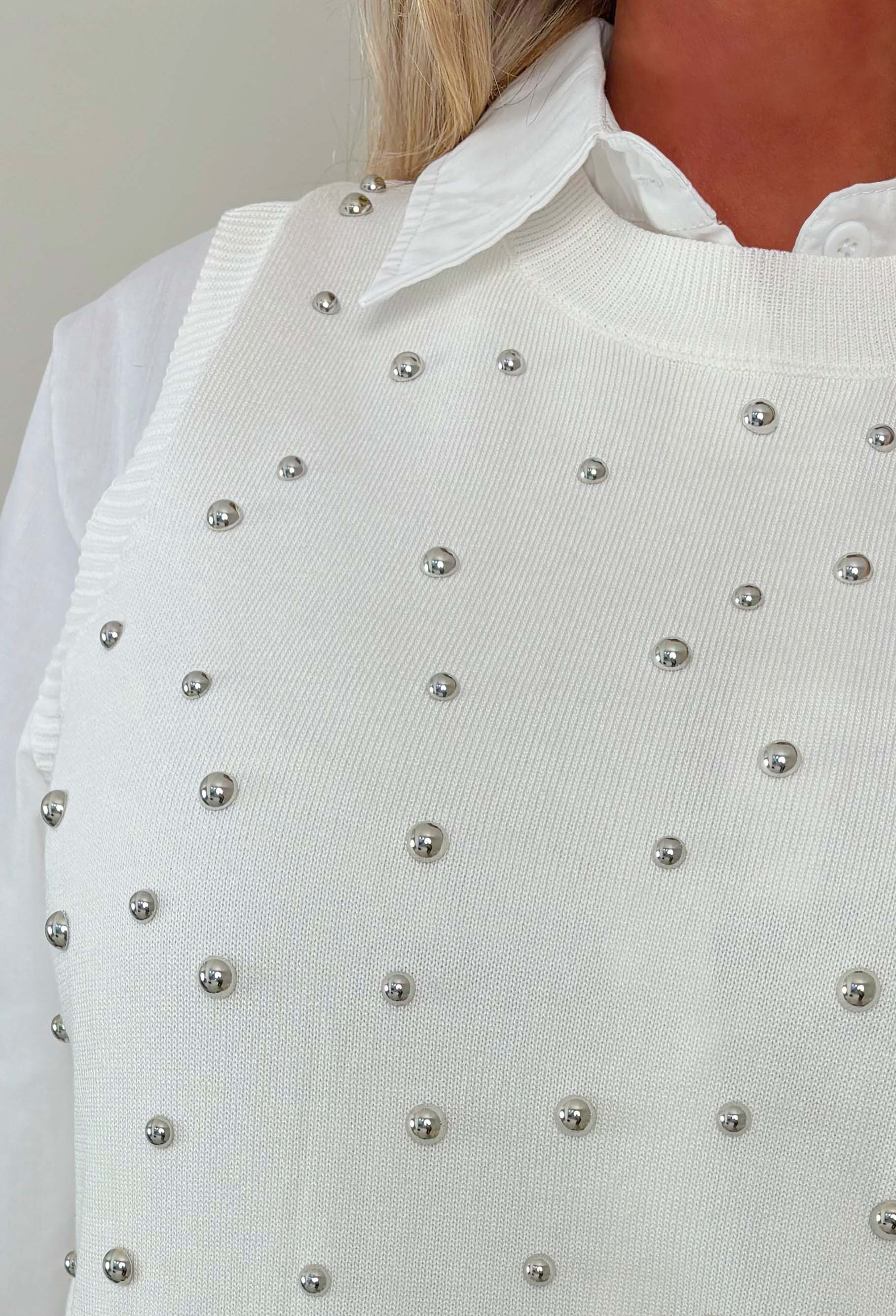 My Desire White 2 In 1 Embellished Jumper With Shirt