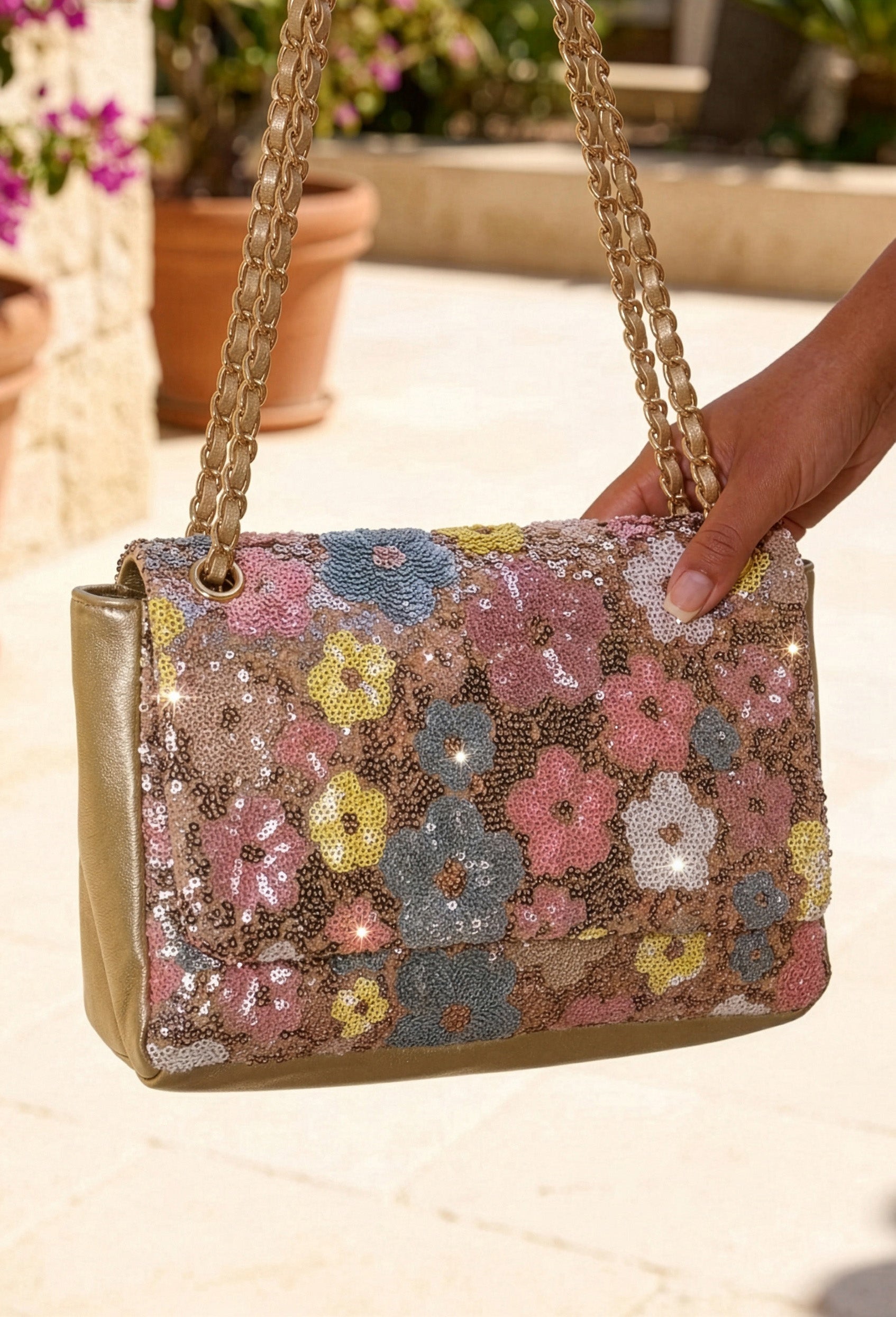 Christine Rose Gold Floral Sequin Bag