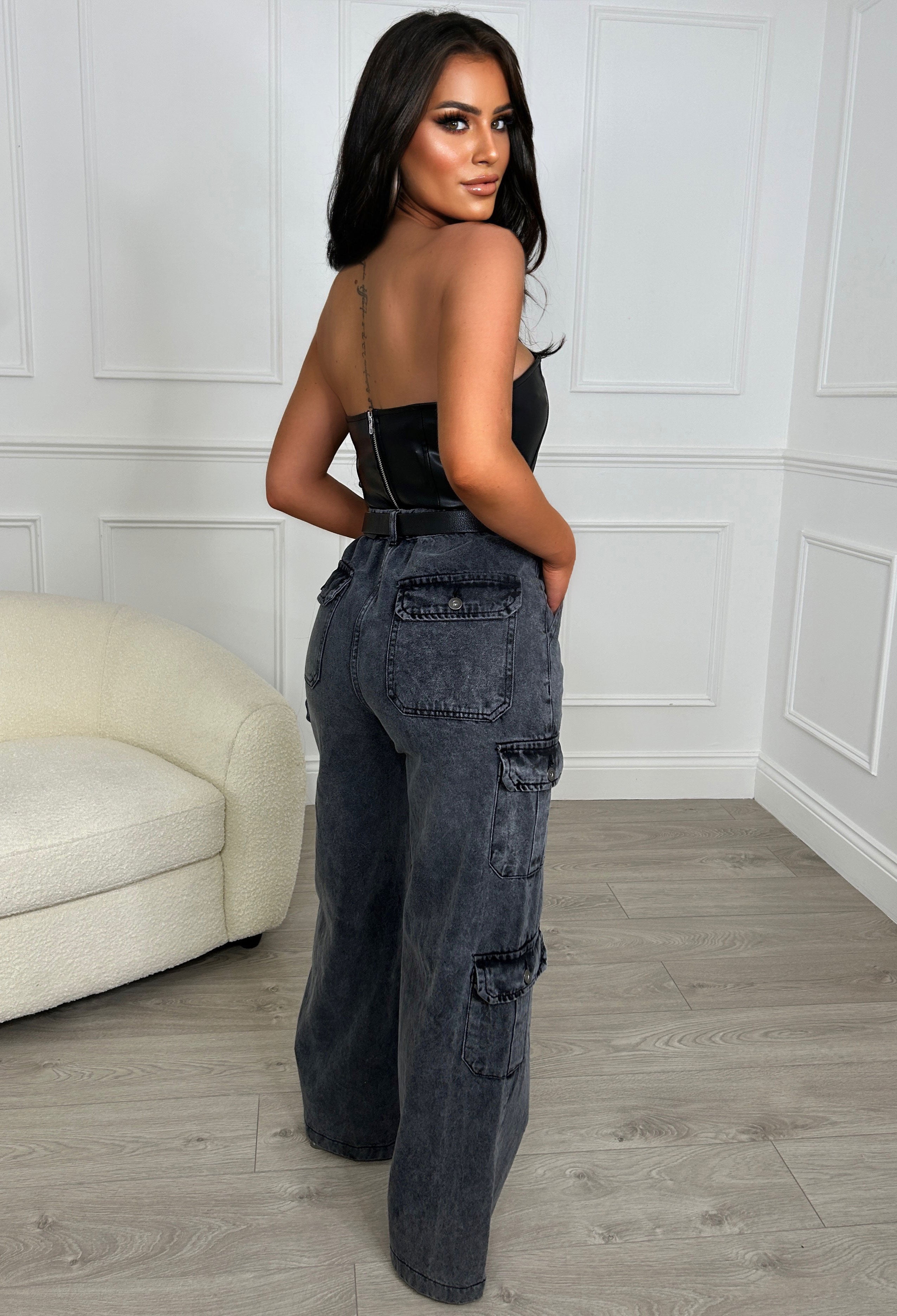 Black Denim Cargo Jeans