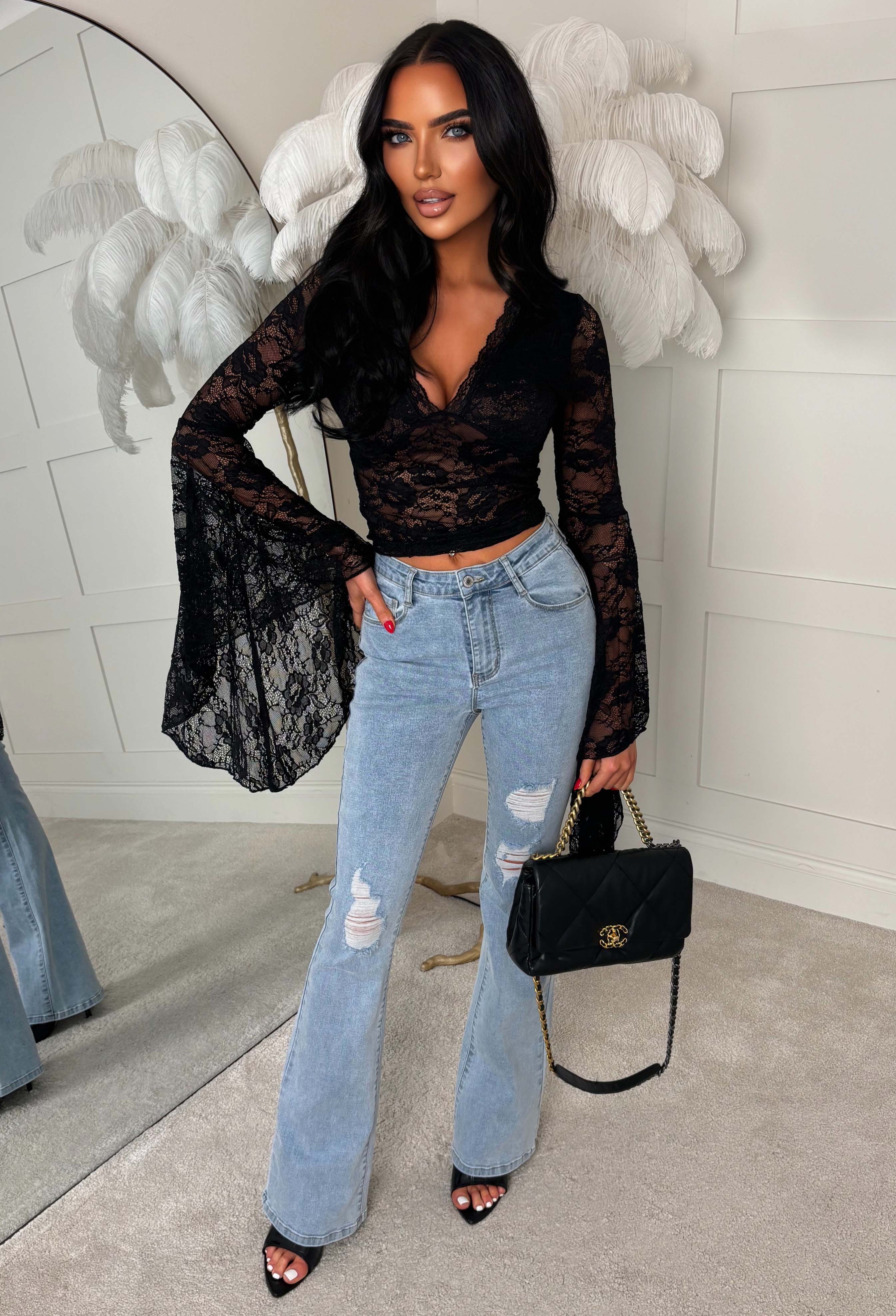 Darling Divinity Black Lace Dramatic Flare Sleeve Top