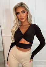 That Feeling Brown Stretch Cut Out Long Sleeve Crop Top