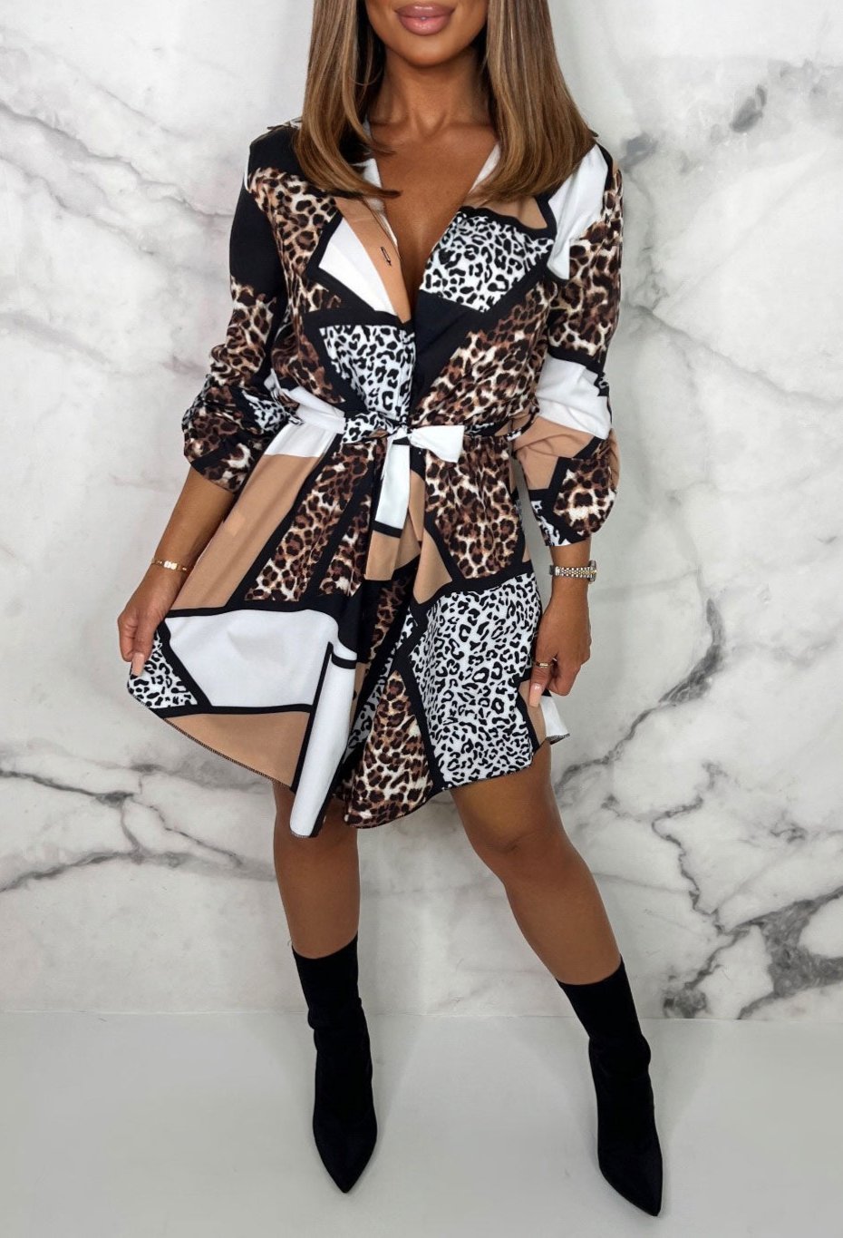 Feline Flirty Multi Mixed Animal Print Shirt Dress Pink Boutique