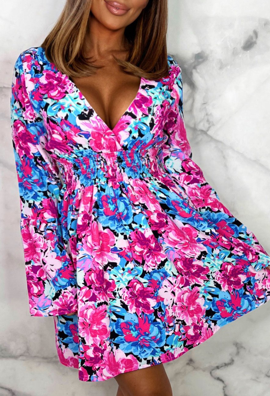 Floral Long Sleeve Skater Dress