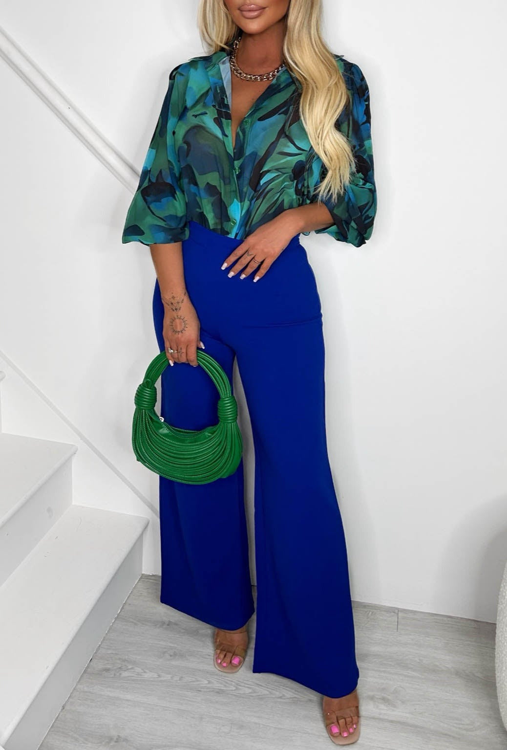 I See Fire Cobalt High Waisted Wide Leg Trousers