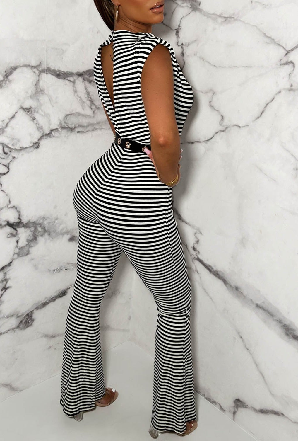 Chic Chick Black Stripe Slash Neck Jumpsuit