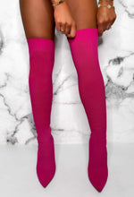 Roxxie Hot Pink Stretch Knit Over The Knee Boots