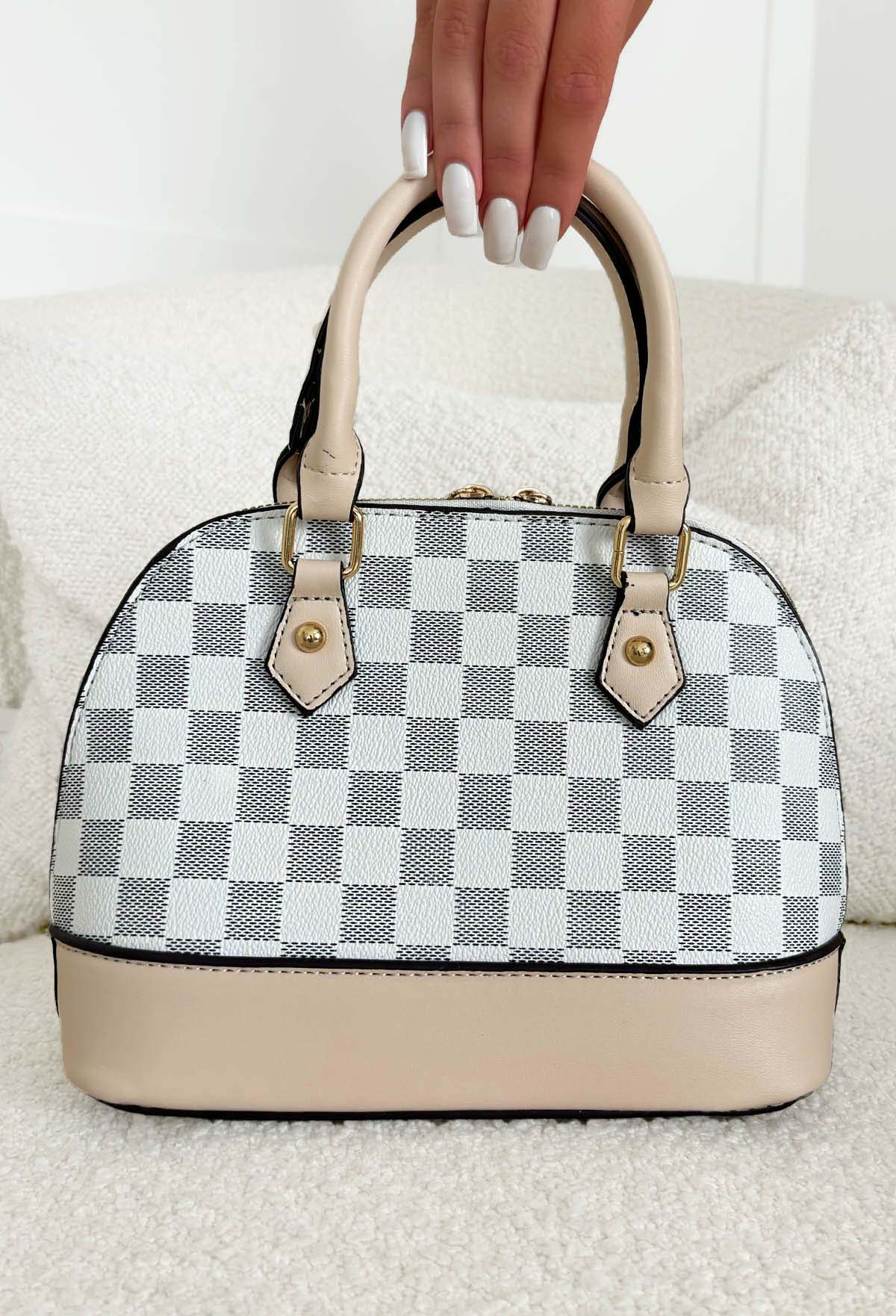 All My Love Cream Top Handle Check Pattern Bag