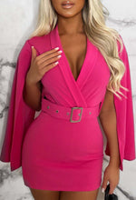 Bold Moves Hot Pink Drape Sleeve Belted Playsuit
