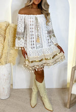 Dream Of Boho White Bardot Crochet Mini Dress
