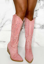 Western Glam Baby Pink Faux Suede Western Knee Cowboy Boots
