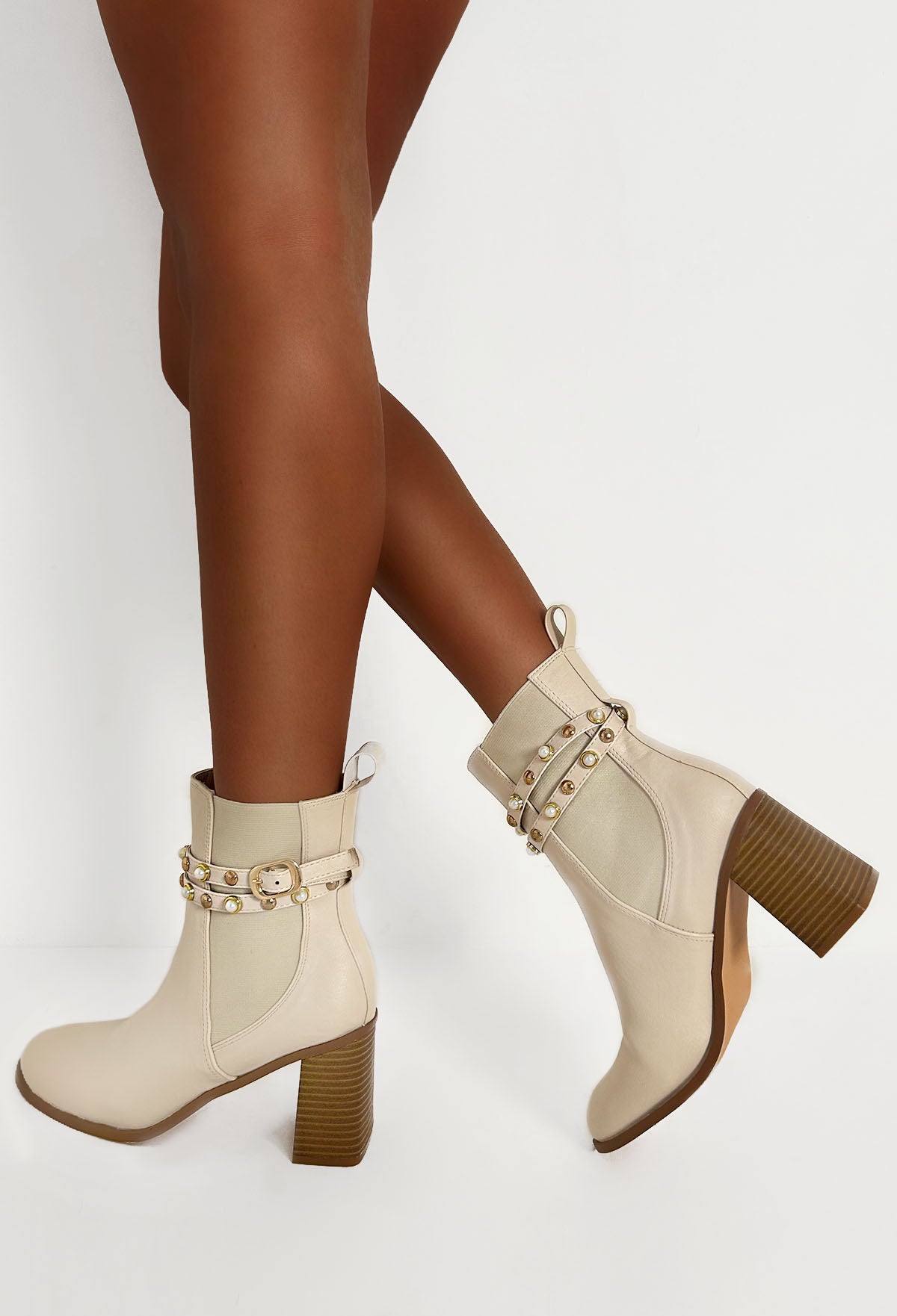 Match Your Words Cream Embellished Block Heel Boot
