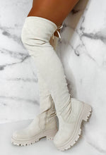 Cream Dream Cream Faux Suede Flat Over The Knee Boots Limited Edition