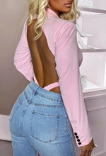 Sweetest Scent Pink Shoulder Pad Backless Blazer Bodysuit