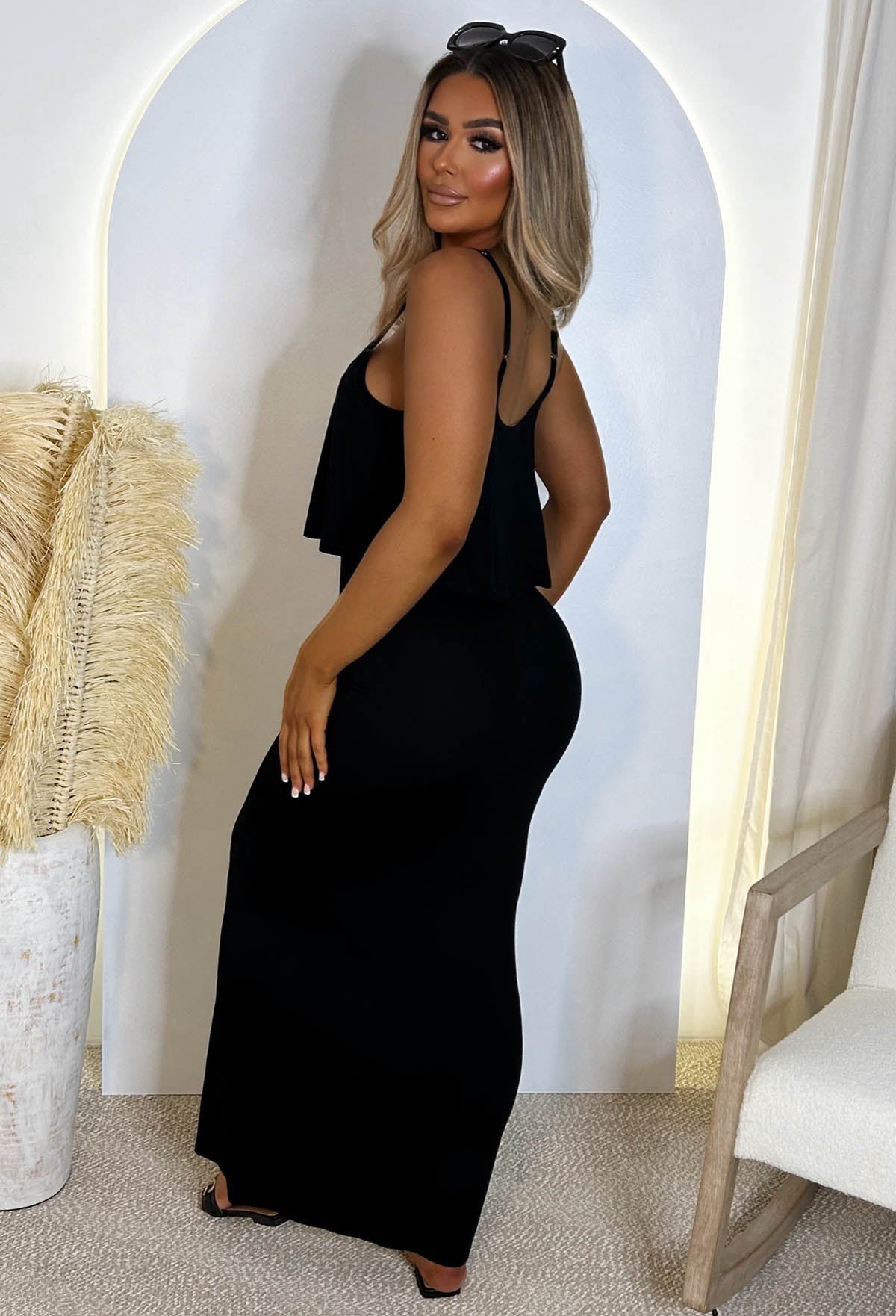 Heatwave Black Super Soft Comfort Jersey Frill Maxi Dress