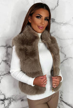 Furever Glamorous Taupe Faux Fur Zip Up Gilet
