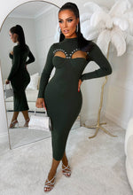 Glamorous Chic Green Diamante Embellished Cut Out Bust Midi Dress Limited Edition