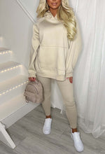Living The Life Cream Oversized Hood With Ribbed Leggings Two Piece Loungewear Set
