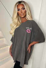 Pretty Gal Grey Washed Oversized Lips Graphic T-Shirt