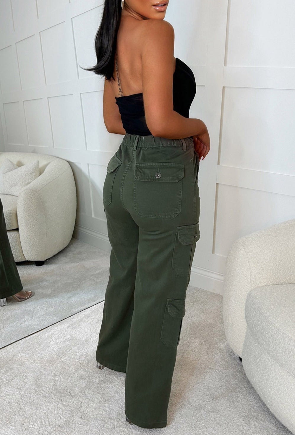Cargo Revolution Khaki Cargo Wide Leg Stretch Trousers