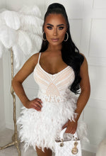 Angelic White Sequin Embellished Feather Skirt Mini Dress Limited Edition