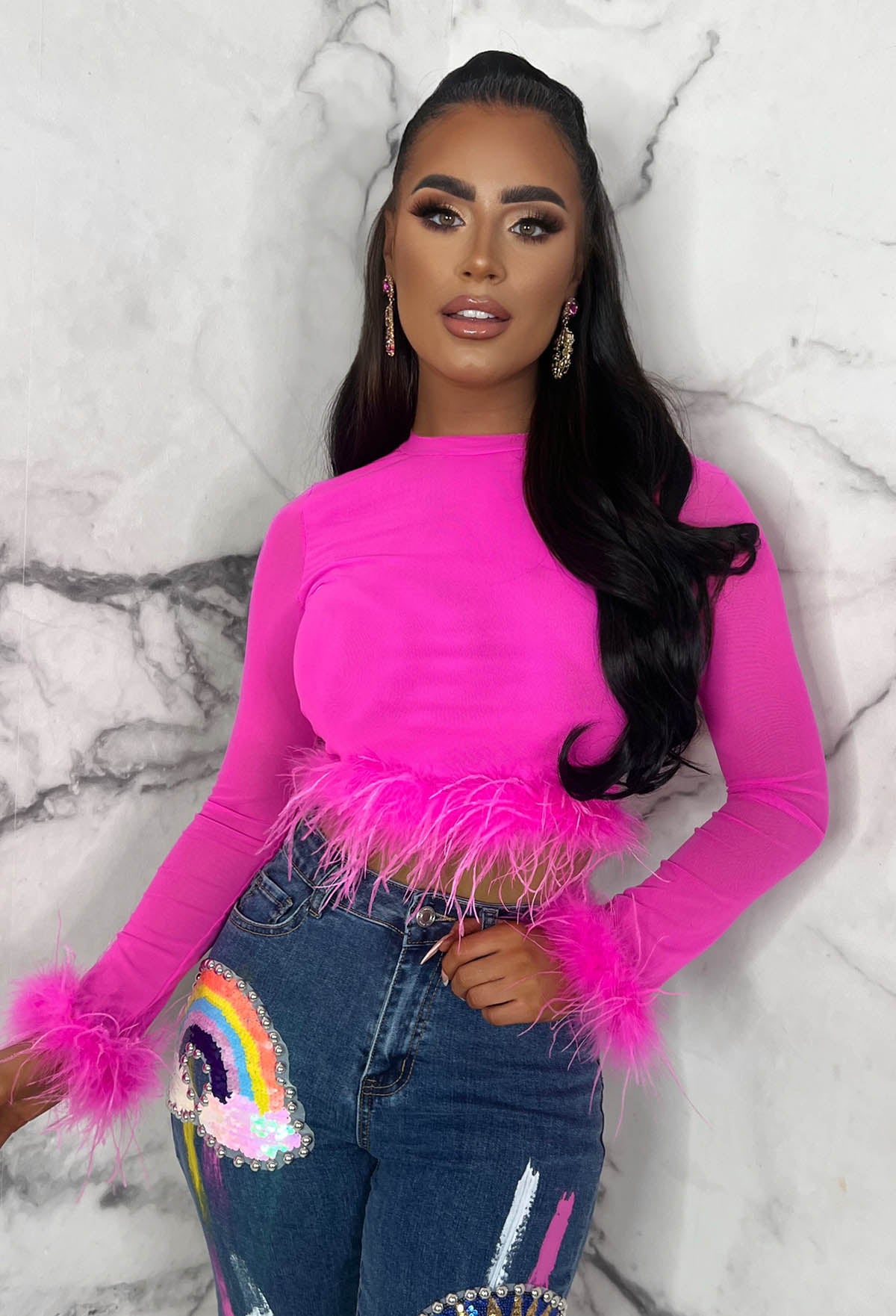 bright pink mesh top