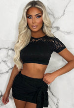 Lace Fantasy Black Stretch Lace Drape Skirt Detail Co-Ord Outfit  Set