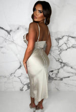 Dazzled in Diamonds Nude Stretch Back Satin Cut Out Diamante Belted Midi Dress