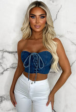 I Adore You Mid Blue Lace Up Stretch Bandeau Crop Top