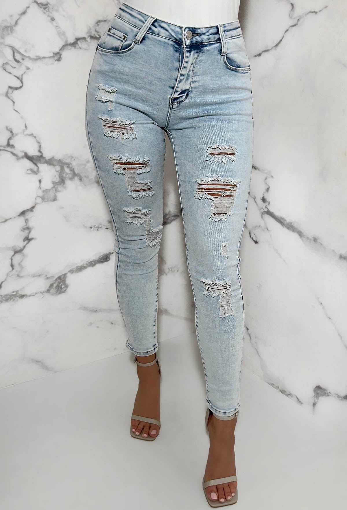 Push Me Baby Light Blue Distressed Stretch Push Up Skinny Jeans