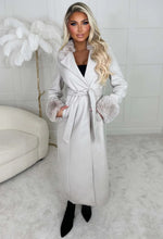 Pure Destiny Taupe Removable Faux Fur Trimmed Belted Coat
