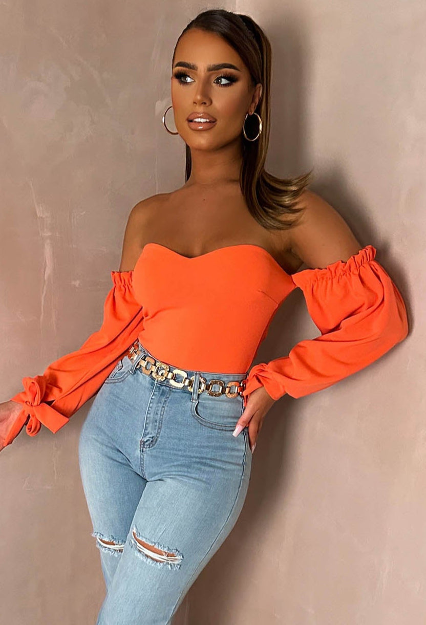 Love Haven Orange Bardot Bodysuit