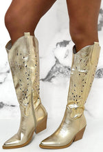 Western Glam Gold Metallic Western Knee Cowboy Boots