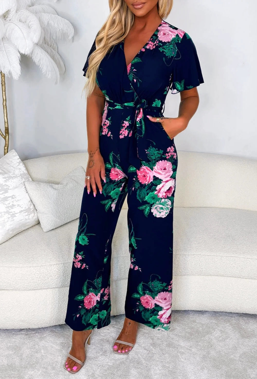 Rose Navy Tie Jumpsuit
