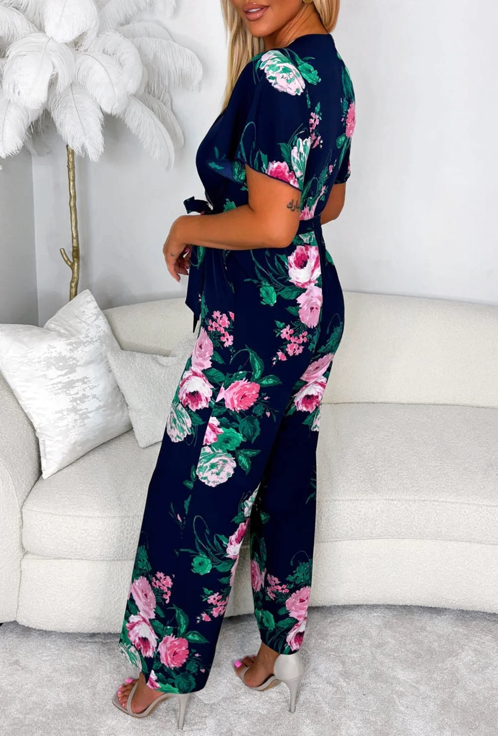 Rose Navy Tie Jumpsuit
