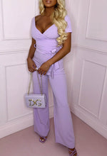 Utterly Yours Lilac Cross Over Ruched Wide Leg Belted Jumpsuit